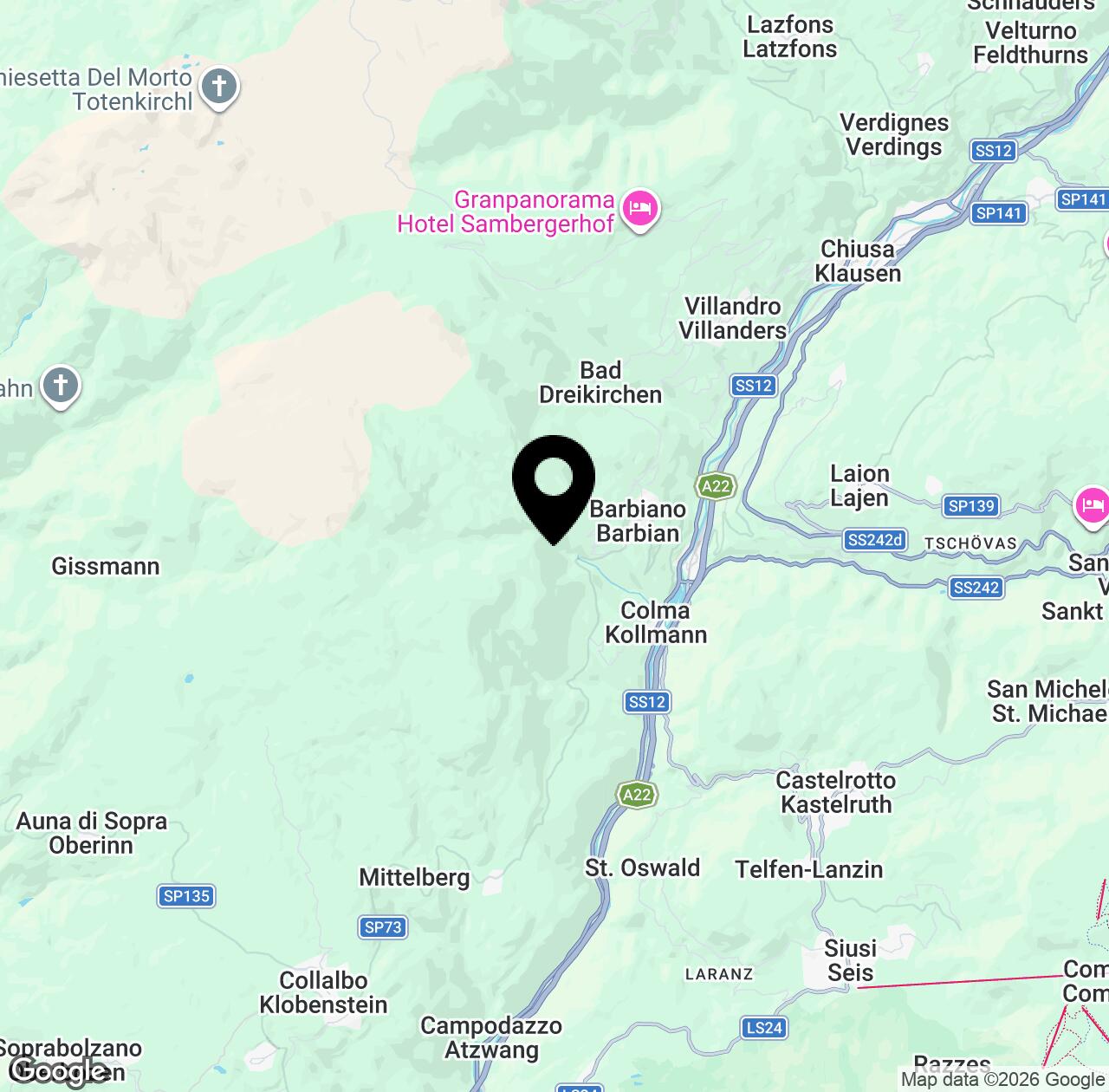 Map preview for Barbiano Waterfalls