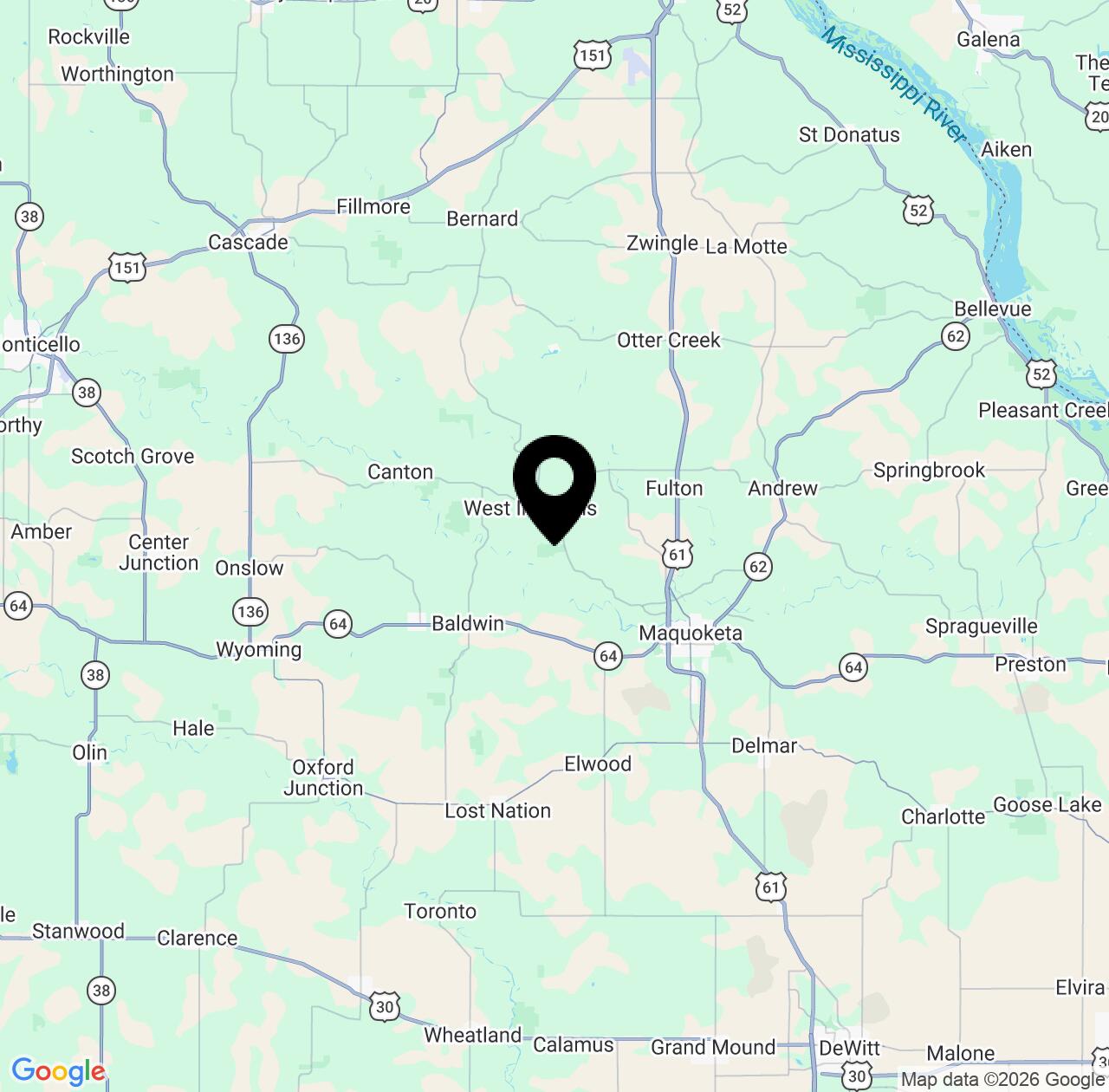 Map preview for Maquoketa Caves Waterfall